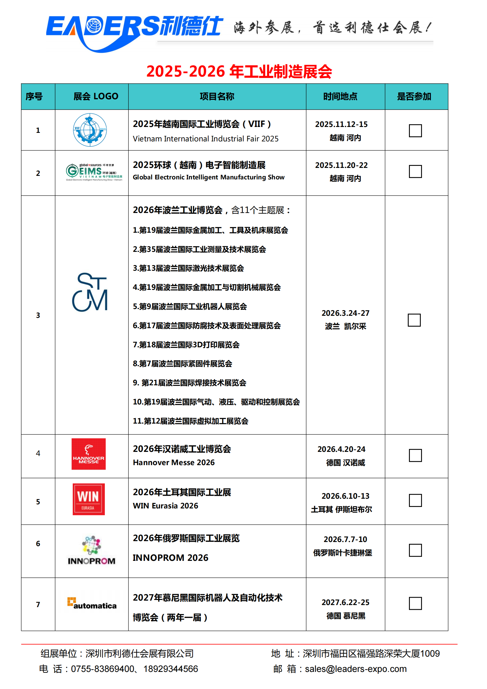全球工業(yè)展會(huì)列表